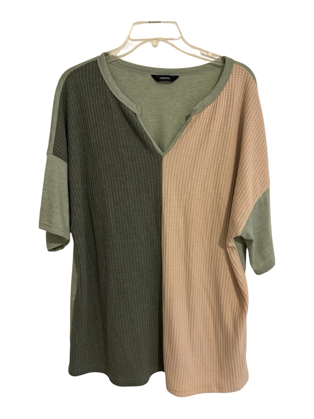 XL Dokotoo Colorblock Olive & Beige Waffle Knit Tunic Top